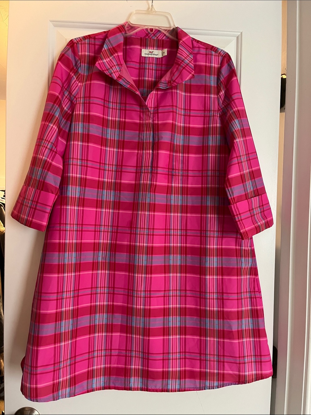 Vineyard Vines Pink Plaid Tunic Tartan plaid taffeta A line dress